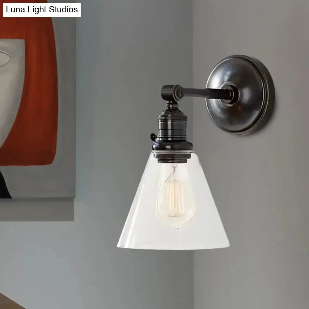 Industrial Wall Sconce with Clear Glass and Cone Shade