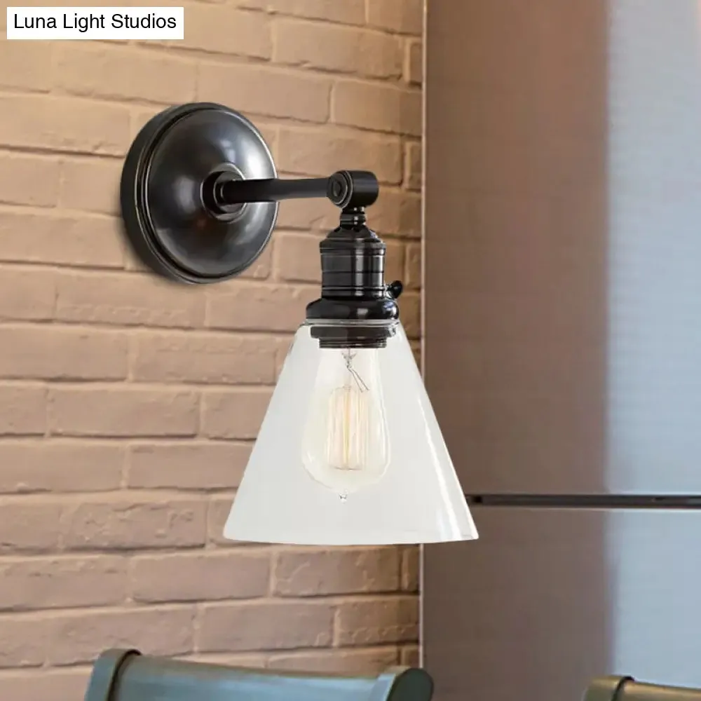 Industrial Wall Sconce with Clear Glass and Cone Shade