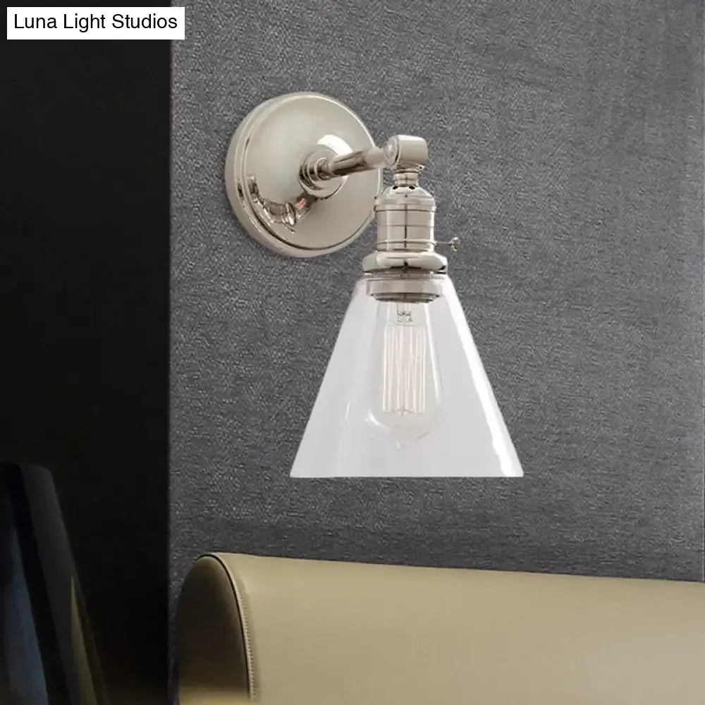 Industrial Wall Sconce with Clear Glass and Cone Shade