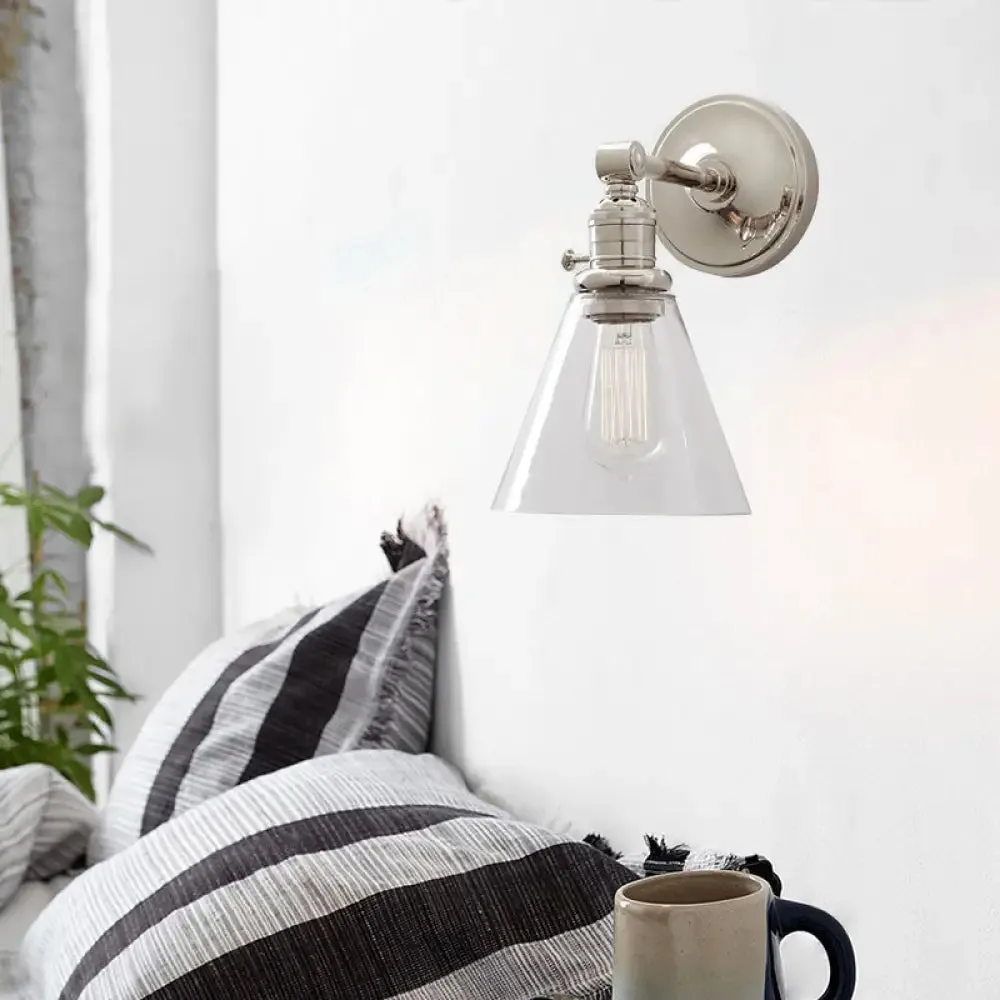 Industrial Wall Sconce with Clear Glass and Cone Shade