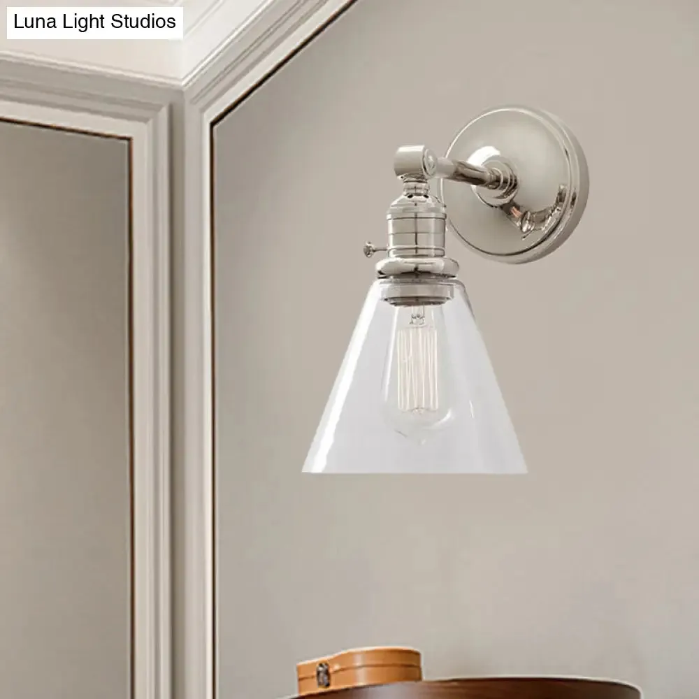 Industrial Wall Sconce with Clear Glass and Cone Shade