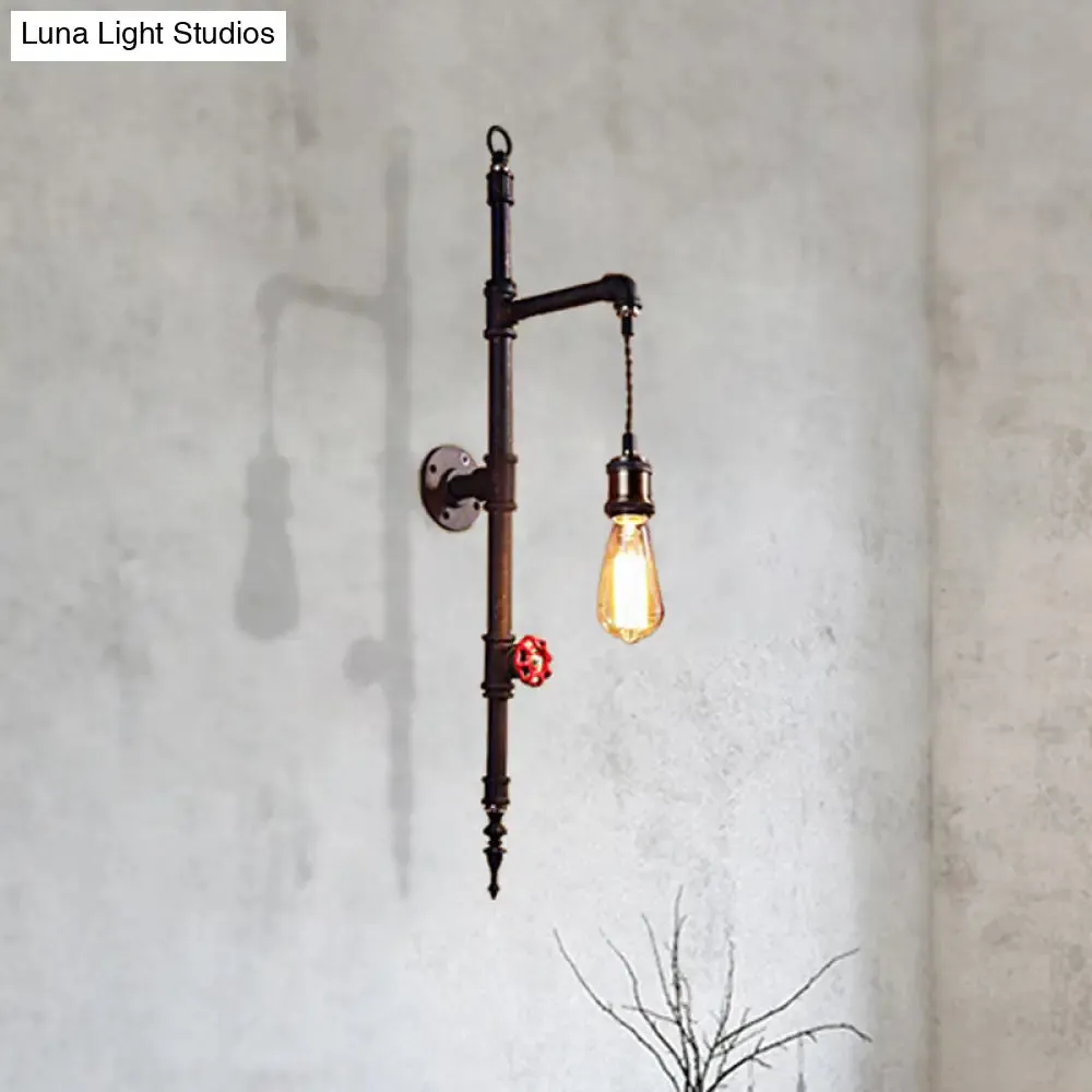 Industrial Wall Sconce with Rustic Metal Design and Pressure Gauge