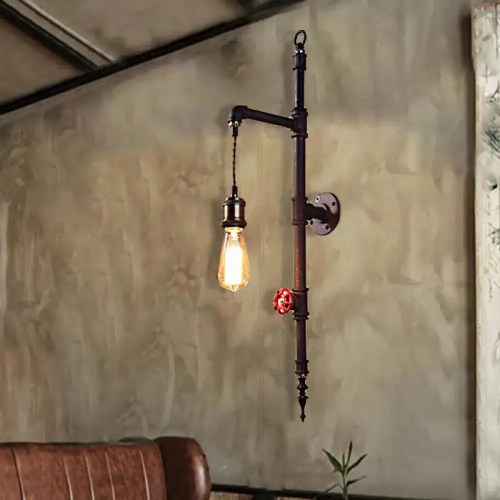 Industrial Wall Sconce with Rustic Metal Design and Pressure Gauge