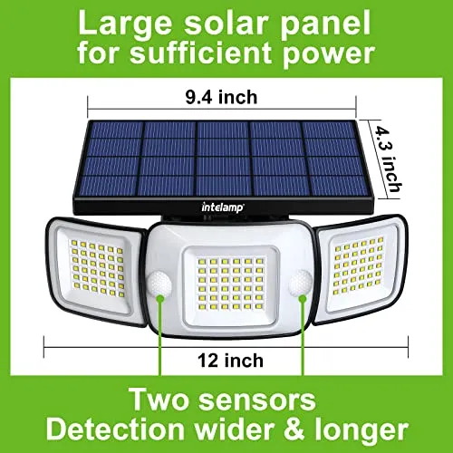 intelamp Solar Outdoor Lights,6000mAh Solar Motion Sensor Outdoor Lights with Dual Sensors,Waterproof Solar Flood Lights Outdoor Motion Sensor 270°Wide Angle Solar Lights for Outside with 3 Modes