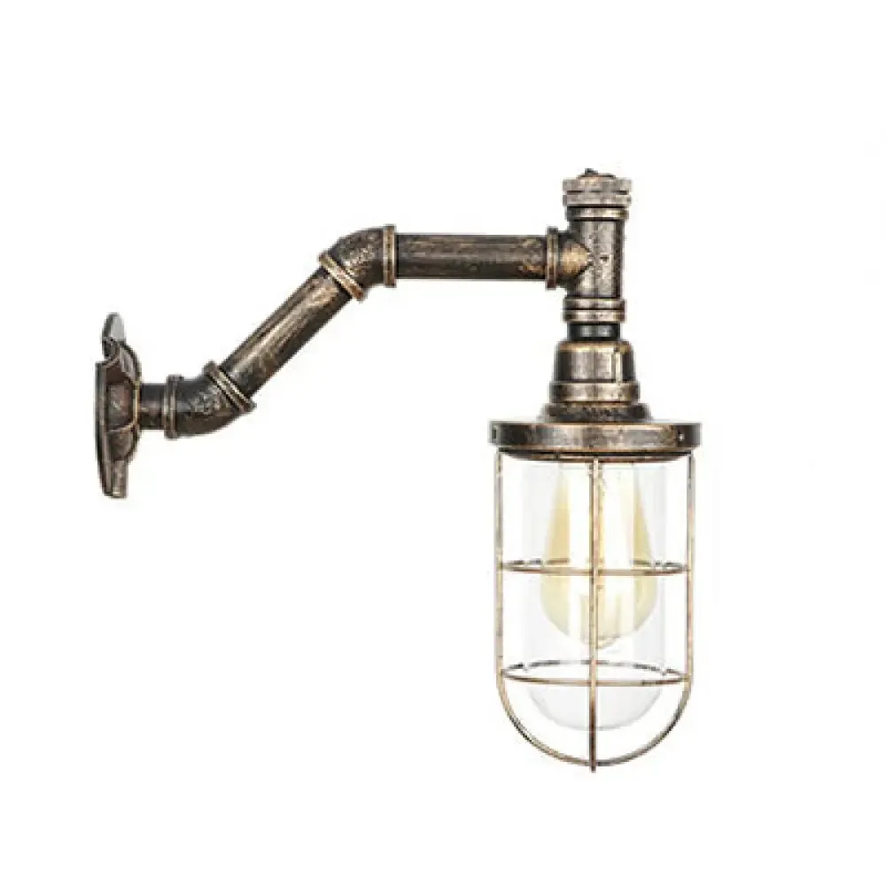 Iron Aged Brass Wall Fixture Light with Wire Cage - Rustic Stylish Wall Mount Lighting