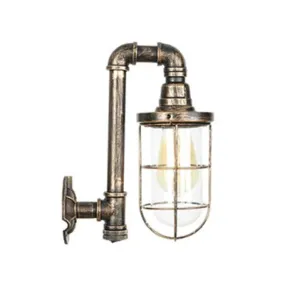 Iron Aged Brass Wall Fixture Light with Wire Cage - Rustic Stylish Wall Mount Lighting