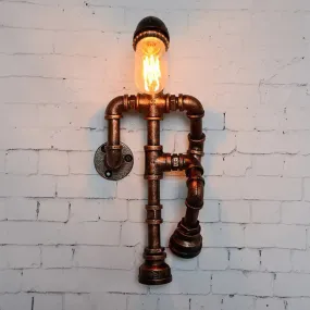 Iron Robot Wall Mounted Lamp - Industrial Style Sconce for Bedroom - Rust Finish - 1 Bulb