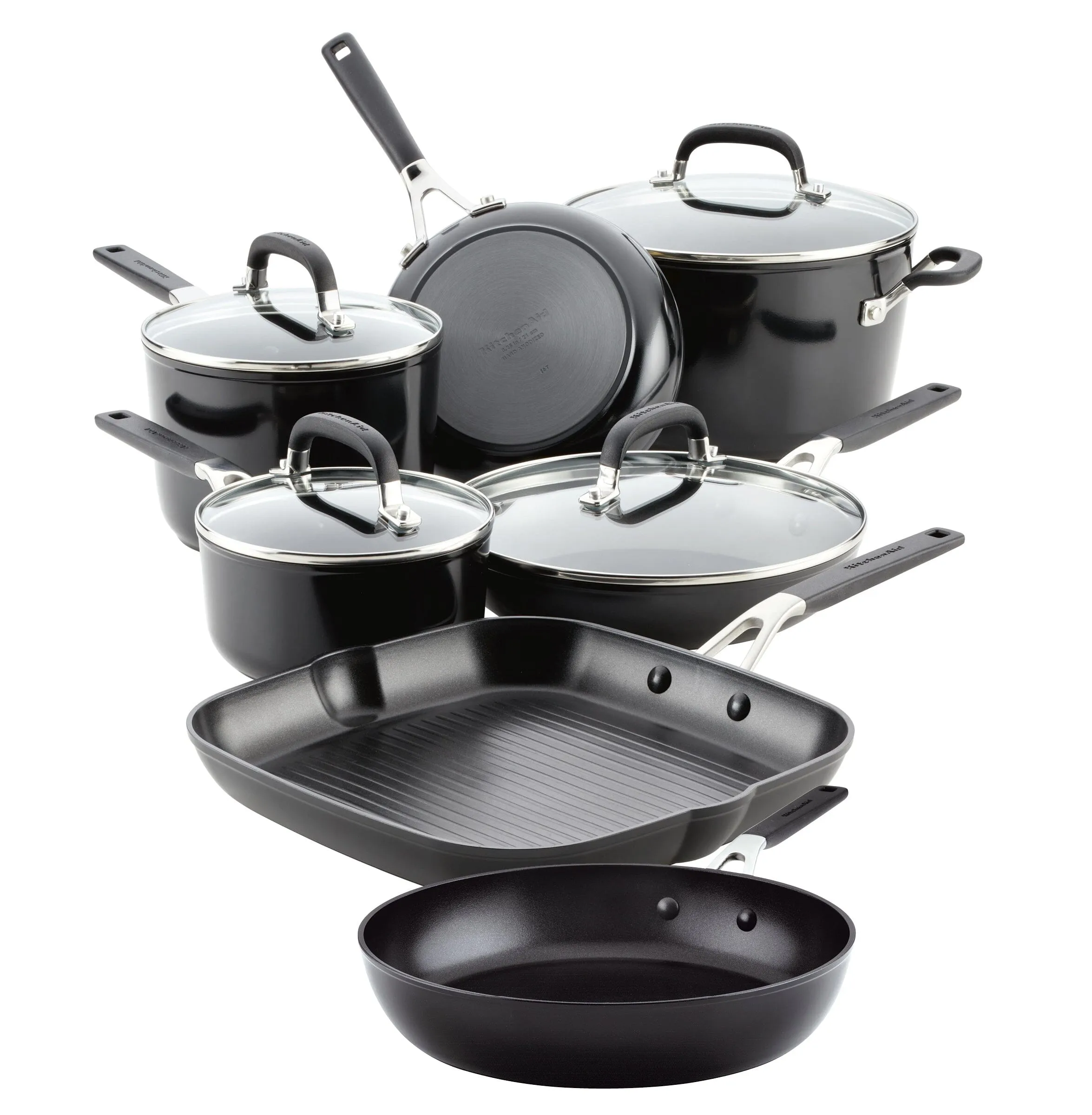 KitchenAid Hard Anodized Nonstick Cookware Set, 11-Piece, Onyx Black