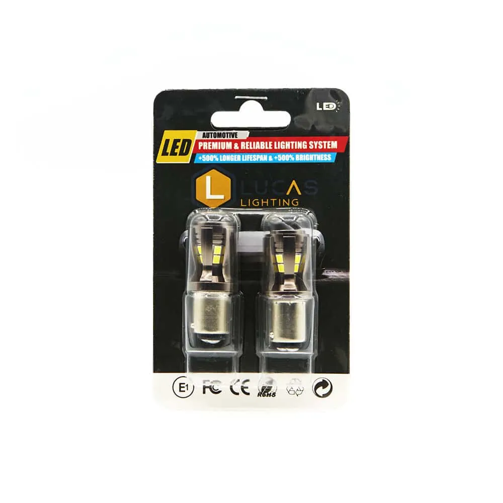 Lucas Lighting L-1157 1157 Bay15D 16 LED High Output Canbus Bulb White (Pair)