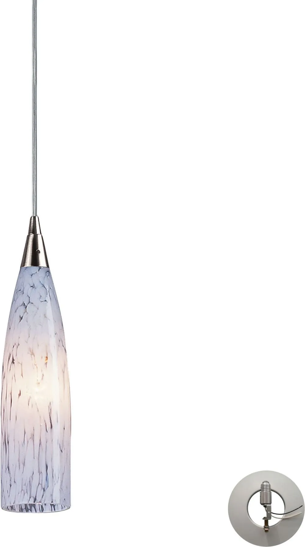 Lungo 1 Light Pendant In Satin Nickel and Snow White Glass - Includes Recessed Lighting Kit