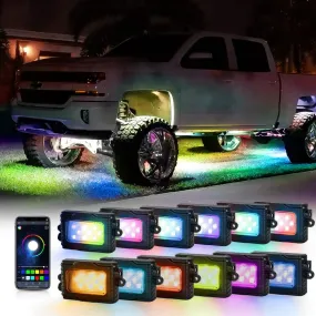 Magic Dream Color RGB LED Rock Lights Kit with Bluetooth APP Control, Multicolor Chasing Neon Underglow Lights