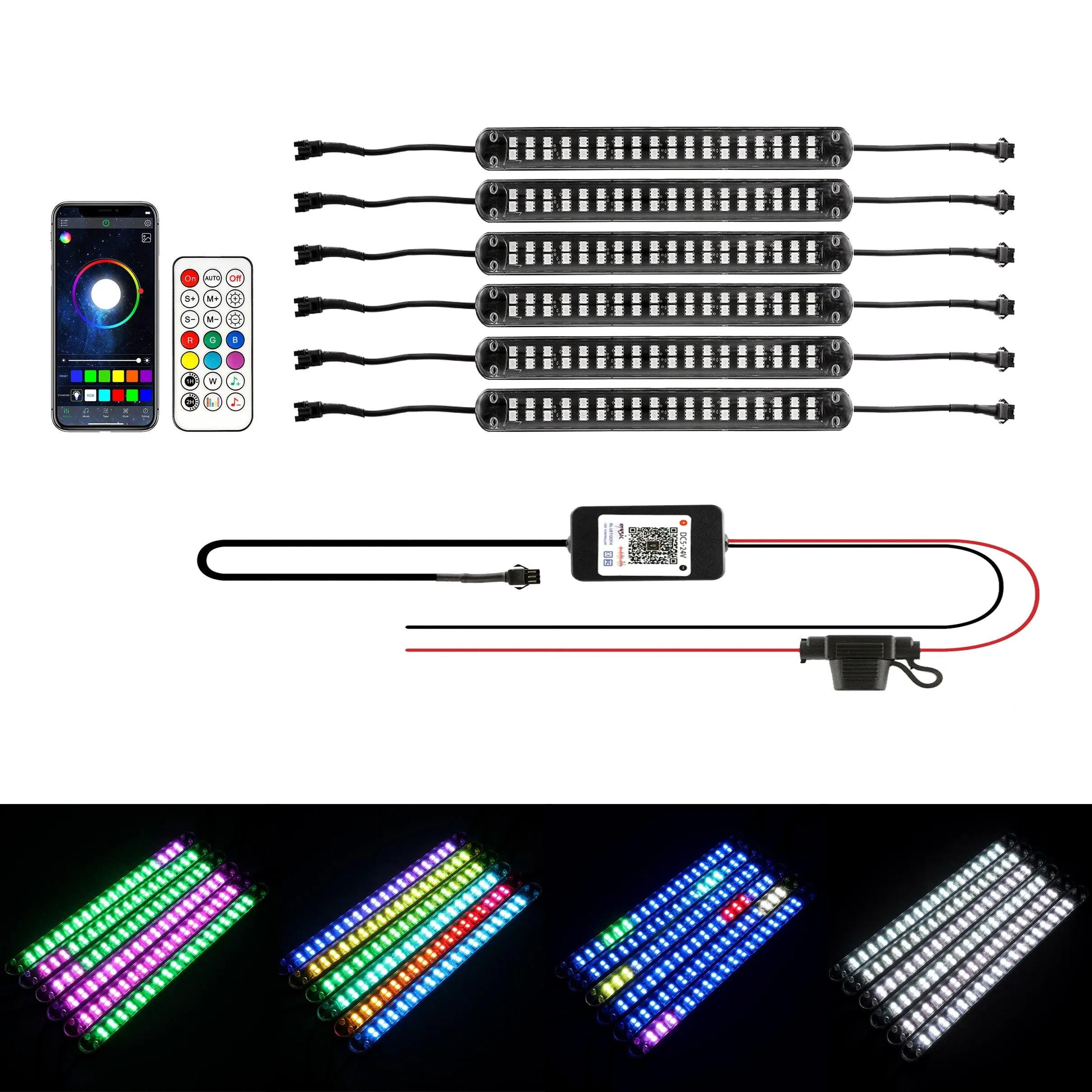 Magic Dream Color RGB Underglow Lights LED Strip Lights Kit with Bluetooth APP & Wireless Remote Control with Brake Light Function