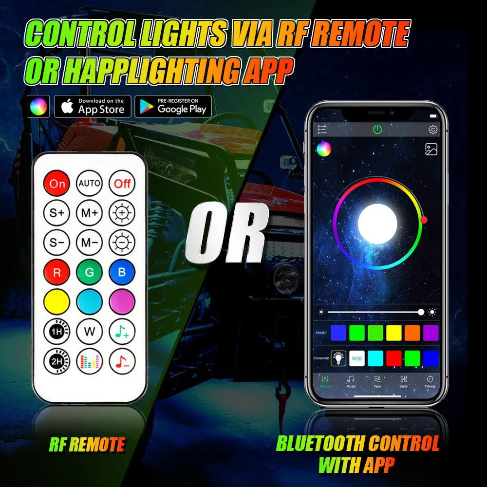 Magic Dream Color RGB Underglow Lights LED Strip Lights Kit with Bluetooth APP & Wireless Remote Control with Brake Light Function