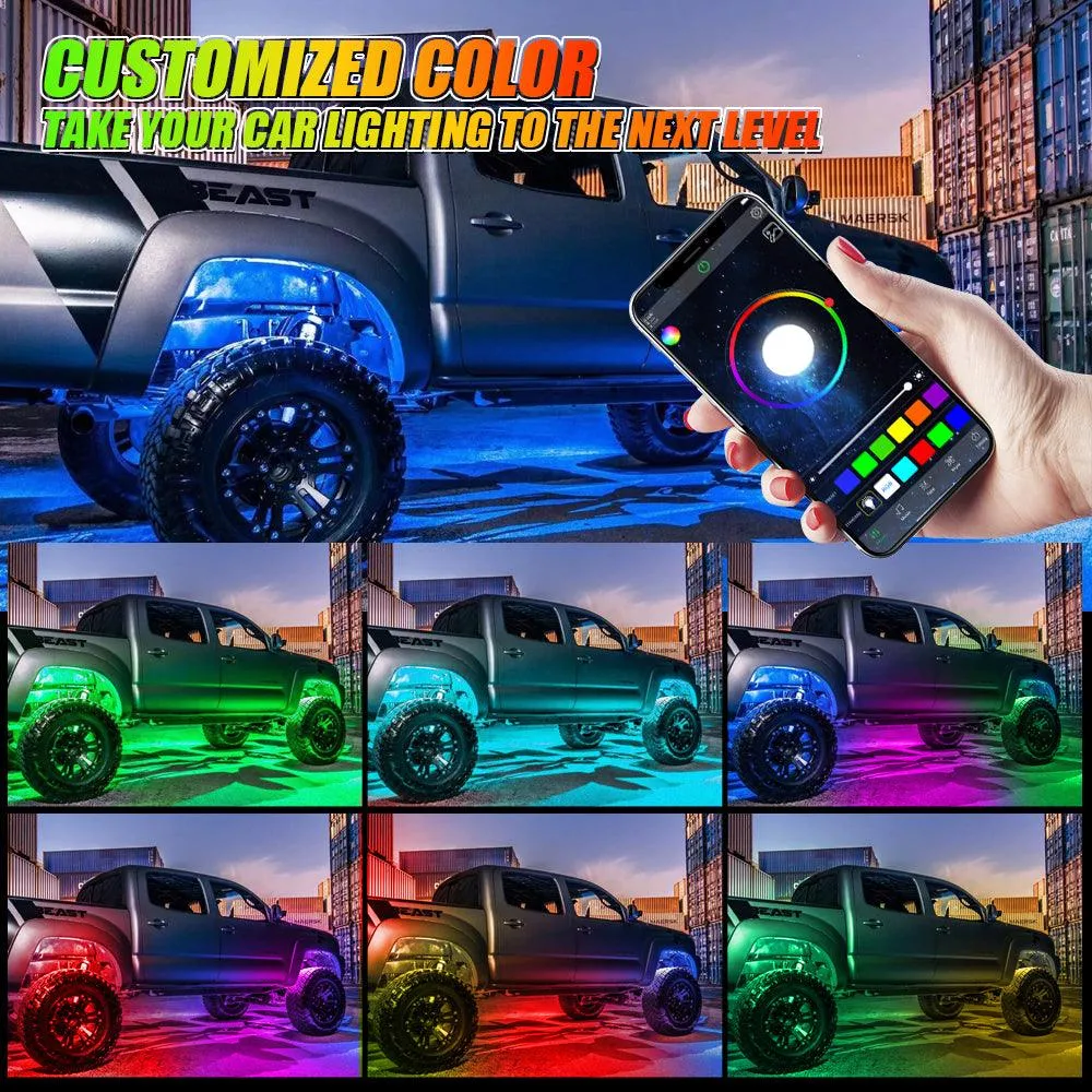 Magic Dream Color RGB Underglow Lights LED Strip Lights Kit with Bluetooth APP & Wireless Remote Control with Brake Light Function