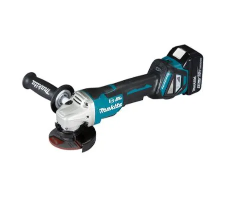 Makita 4" 18V DGA417RTE Cordless Angle Grinder   (Rapid Charger (DC18RC), 2X18V-5.0Ah Batteries (BL1850B)) With Paddle Dead Man Switch | Model : M-DGA417RTE