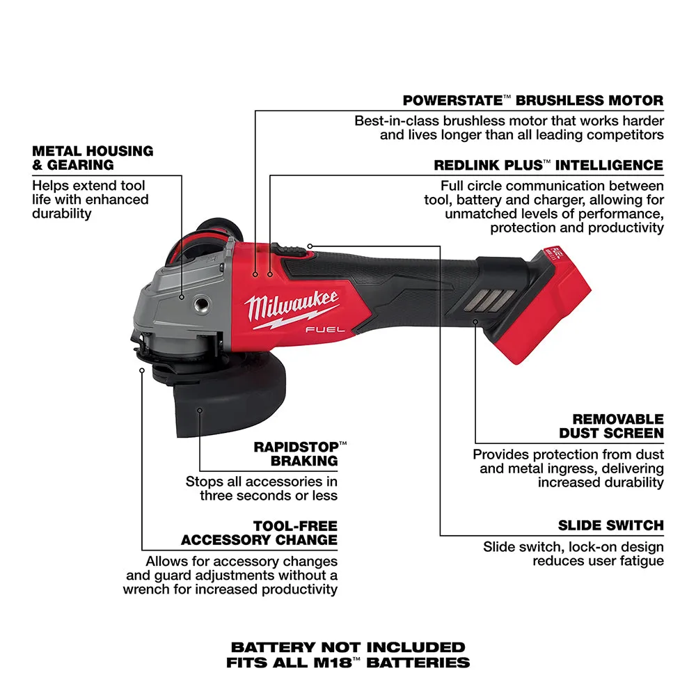 Milwaukee 2881-20 M18 FUEL 4-1/2" / 5" Grinder Slide Switch Lock-On - Bare Tool