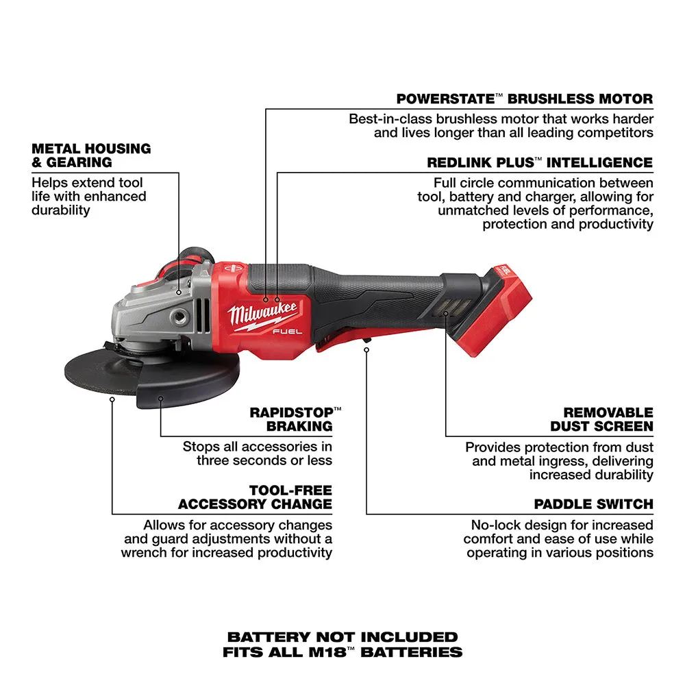 Milwaukee 2980-22 M18 FUEL 4-1/2" 6" GRINDER, PADDLE SWITCH NO-LOCK 2 BATT KIT