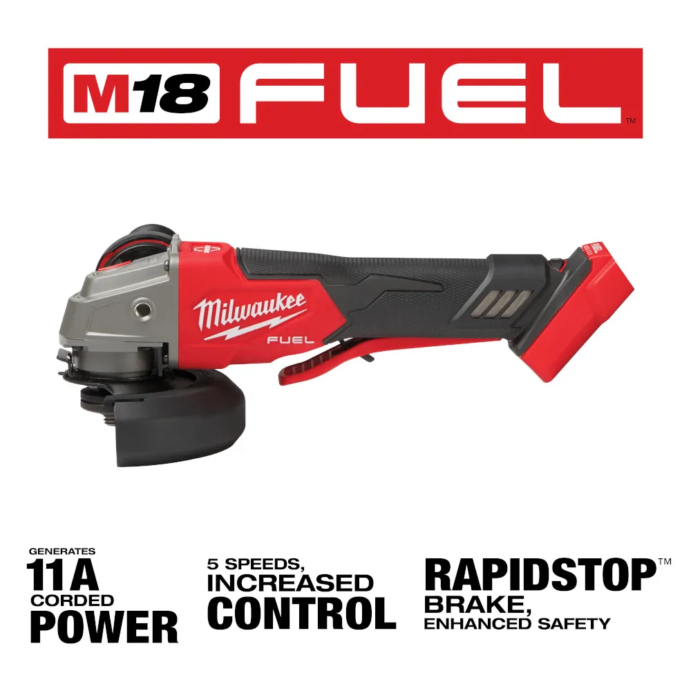 Milwaukee M18 Fuel 4-1/2" - 5" Variable Speed Braking Grinder, Paddle Switch No-Lock