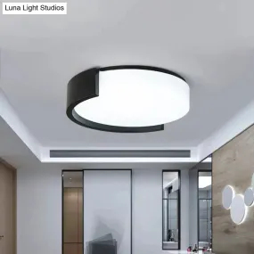 Modern Drum-Shaped Ceiling Light Fixture: Acrylic Black/White Flushmount with C-Shaped Frame, LED Warm/White Light