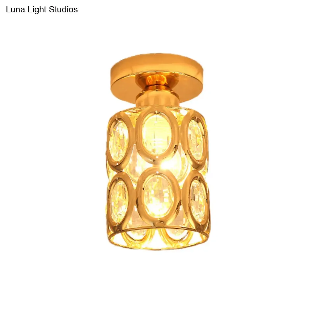 Modern Gold Crystal Flush Light for Corridors - Recessed 1-Light Mount