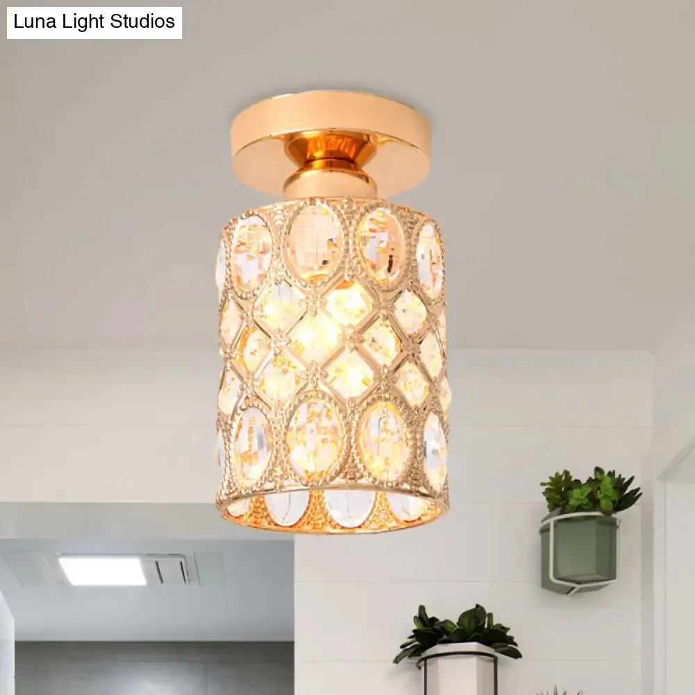 Modern Gold Crystal Flush Light for Corridors - Recessed 1-Light Mount