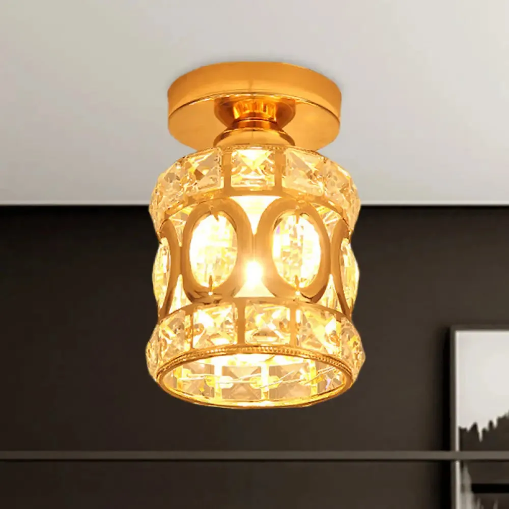 Modern Gold Crystal Flush Light for Corridors - Recessed 1-Light Mount