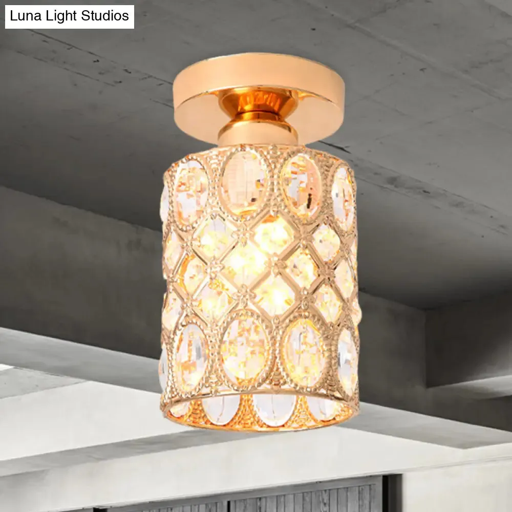 Modern Gold Crystal Flush Light for Corridors - Recessed 1-Light Mount