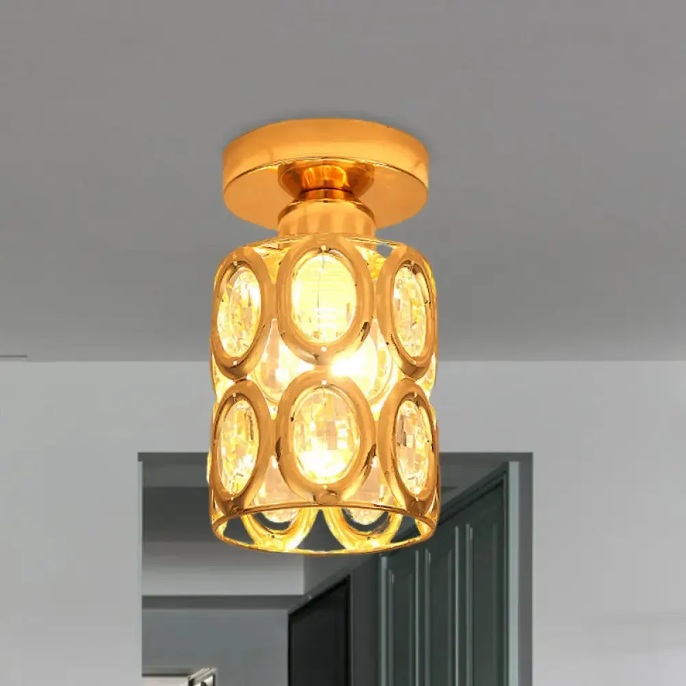 Modern Gold Crystal Flush Light for Corridors - Recessed 1-Light Mount