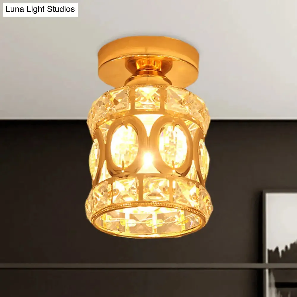 Modern Gold Crystal Flush Light for Corridors - Recessed 1-Light Mount