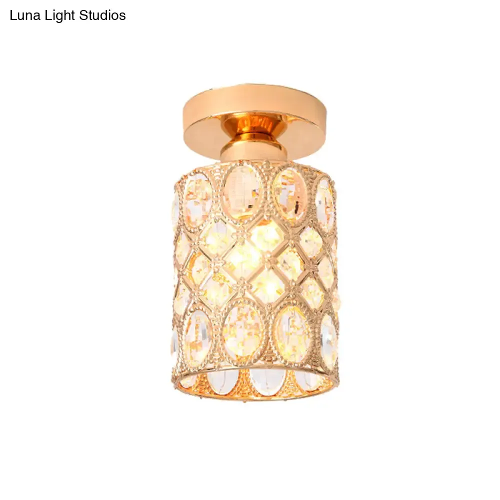 Modern Gold Crystal Flush Light for Corridors - Recessed 1-Light Mount