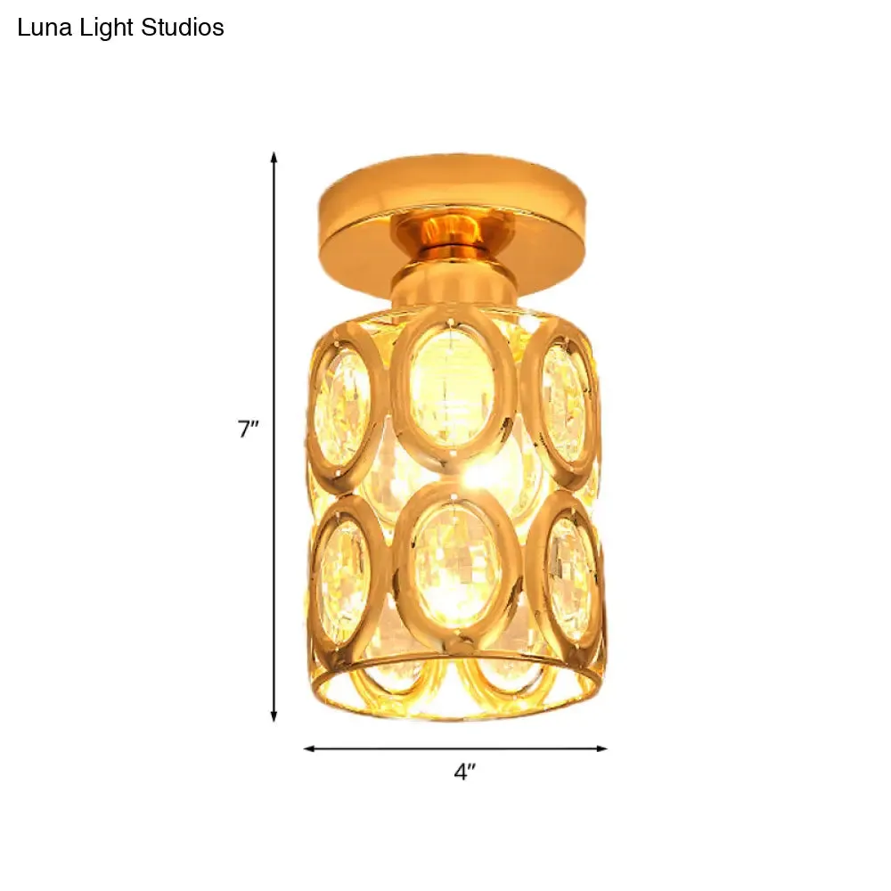 Modern Gold Crystal Flush Light for Corridors - Recessed 1-Light Mount