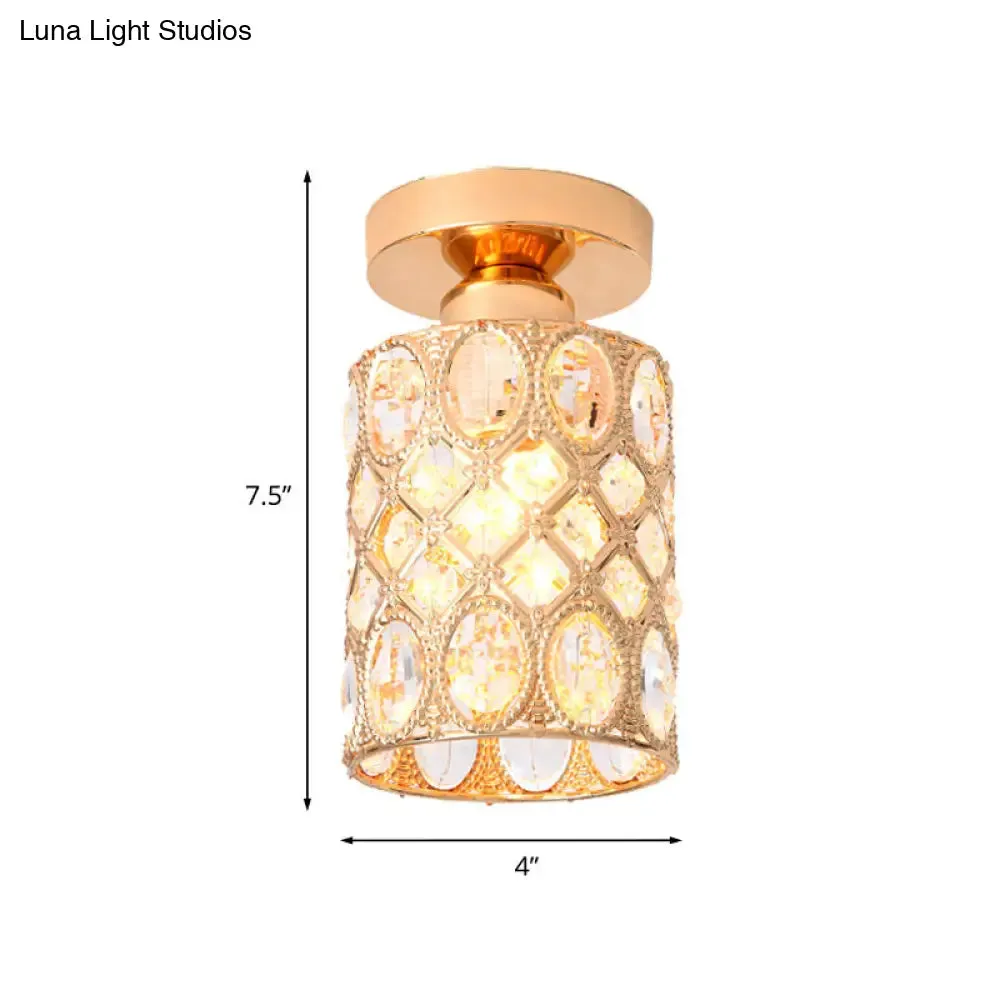 Modern Gold Crystal Flush Light for Corridors - Recessed 1-Light Mount