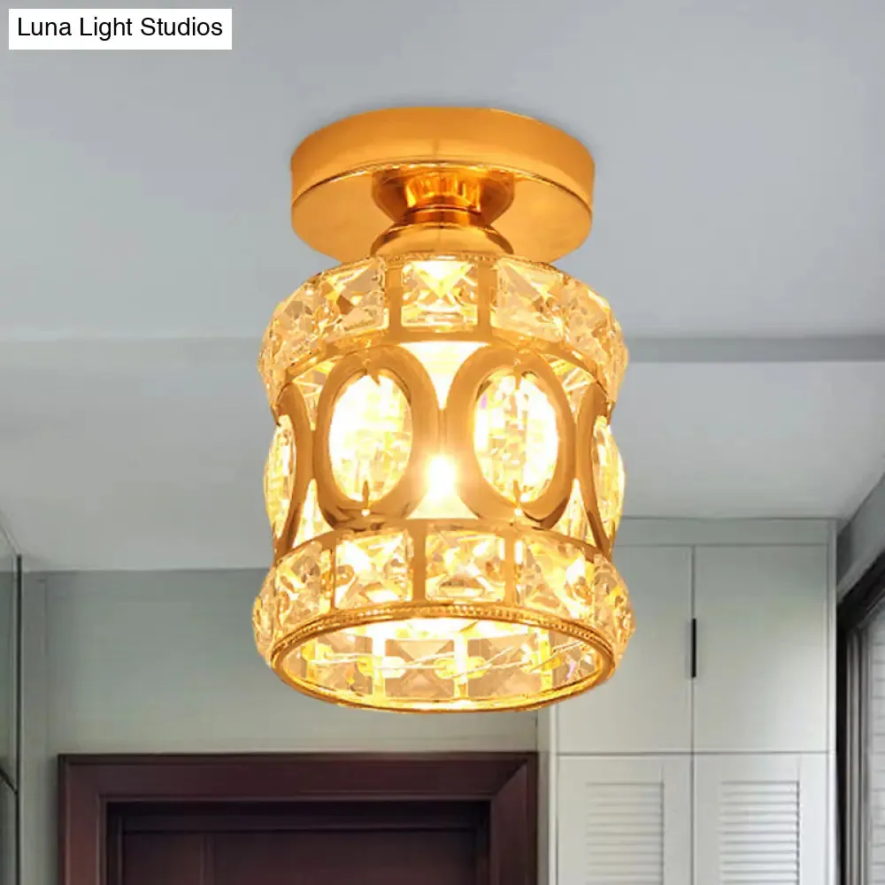 Modern Gold Crystal Flush Light for Corridors - Recessed 1-Light Mount