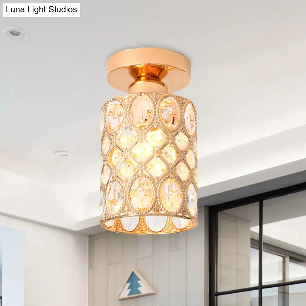 Modern Gold Crystal Flush Light for Corridors - Recessed 1-Light Mount