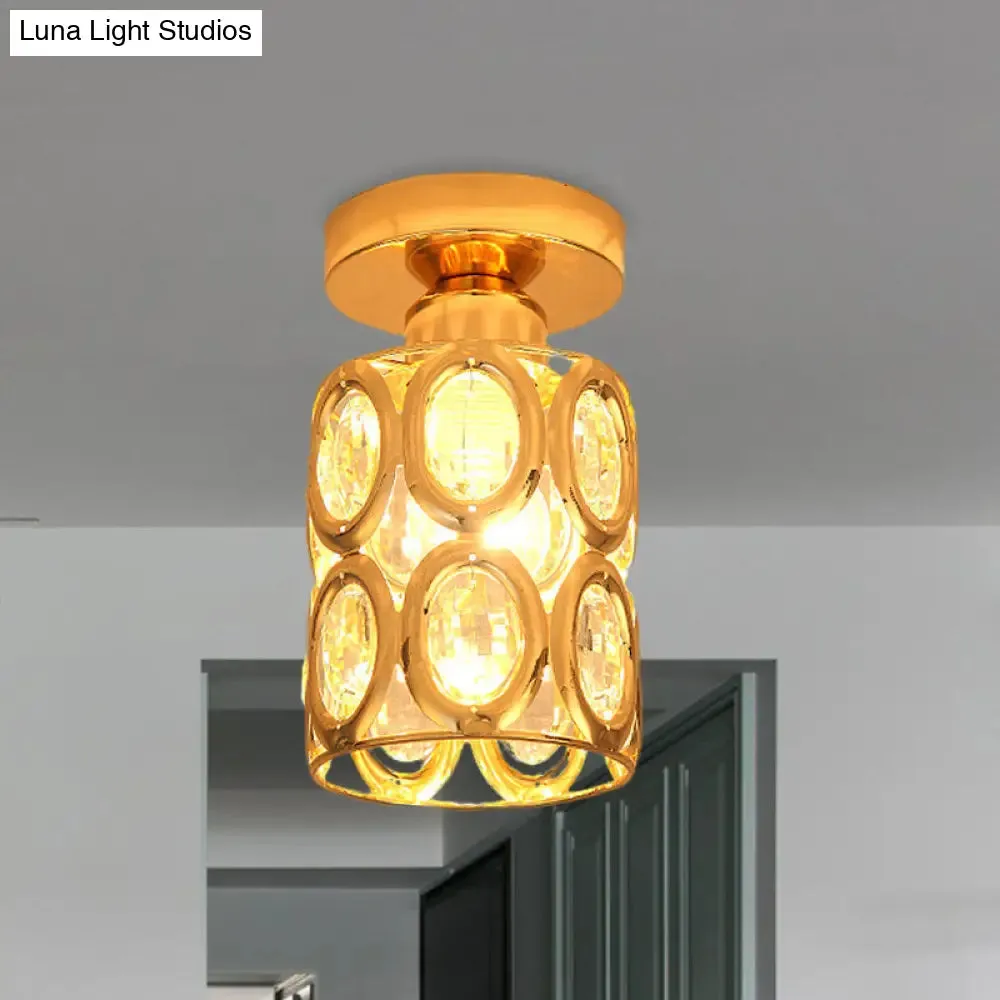 Modern Gold Crystal Flush Light for Corridors - Recessed 1-Light Mount