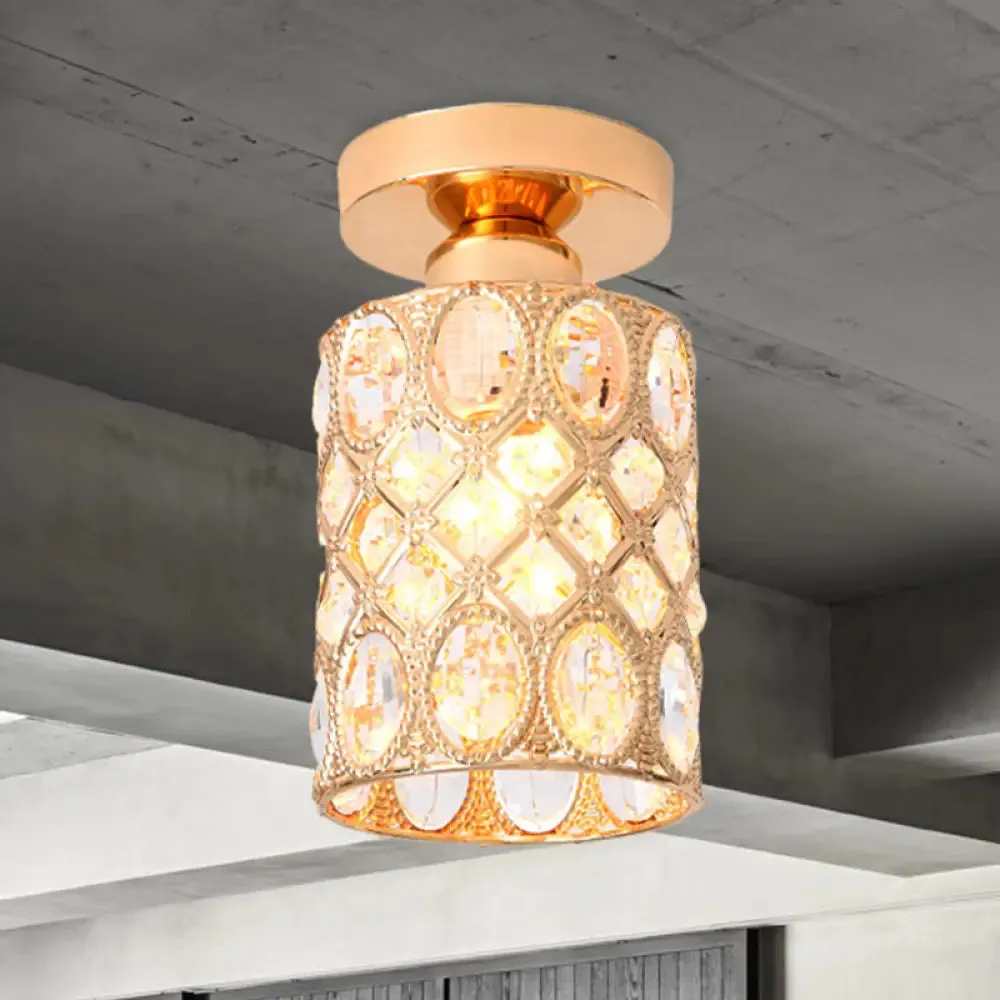 Modern Gold Crystal Flush Light for Corridors - Recessed 1-Light Mount