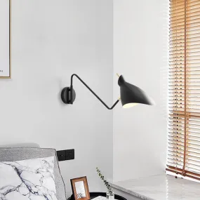 Modern Metal Wall Sconce with Angled Arm - Black/White Waveform Design for Bedroom or Warehouse Lighting