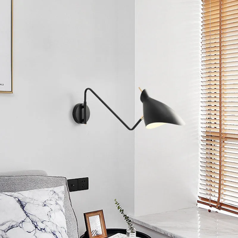 Modern Metal Wall Sconce with Angled Arm - Black/White Waveform Design for Bedroom or Warehouse Lighting