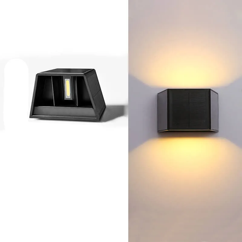 Modern Pure Black Geometric Plastic Solar LED Outdoor Waterproof Garden Wall Light