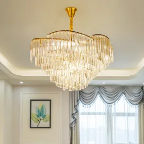 Modernist LED Crystal Block Brass Chandelier: 5-Head Spiral Ceiling Suspension Lamp