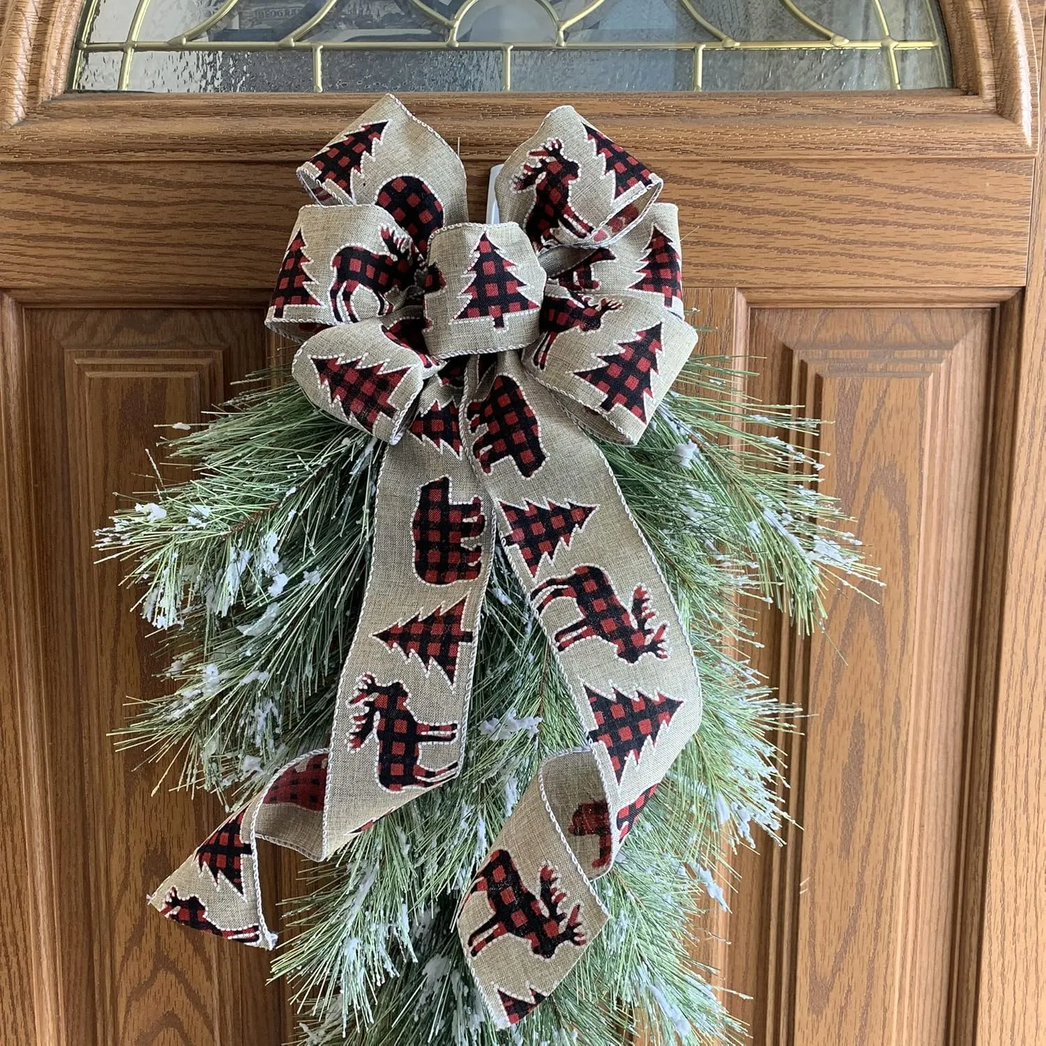 Moose Plaid Christmas Tree Bow - 10" Wide, 18" Long