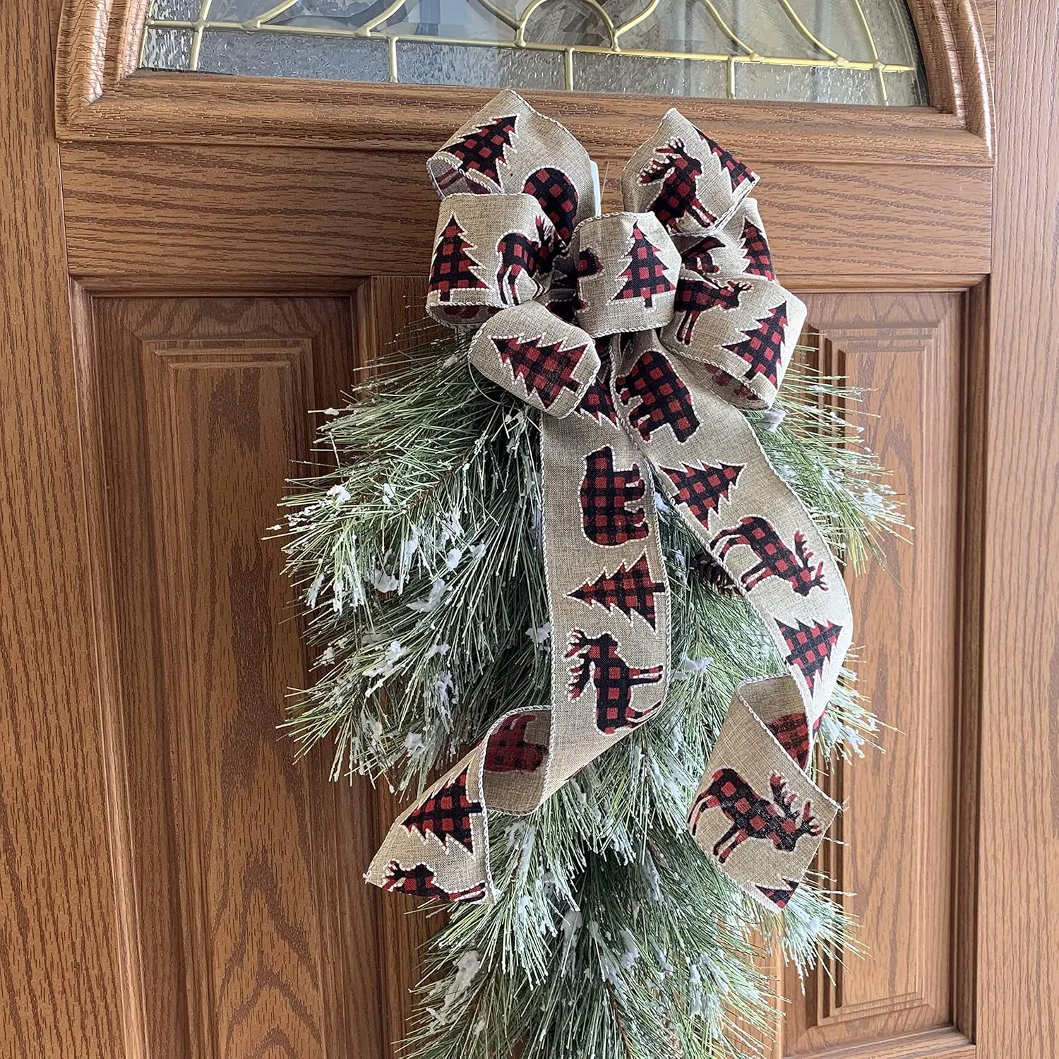 Moose Plaid Christmas Tree Bow - 10" Wide, 18" Long