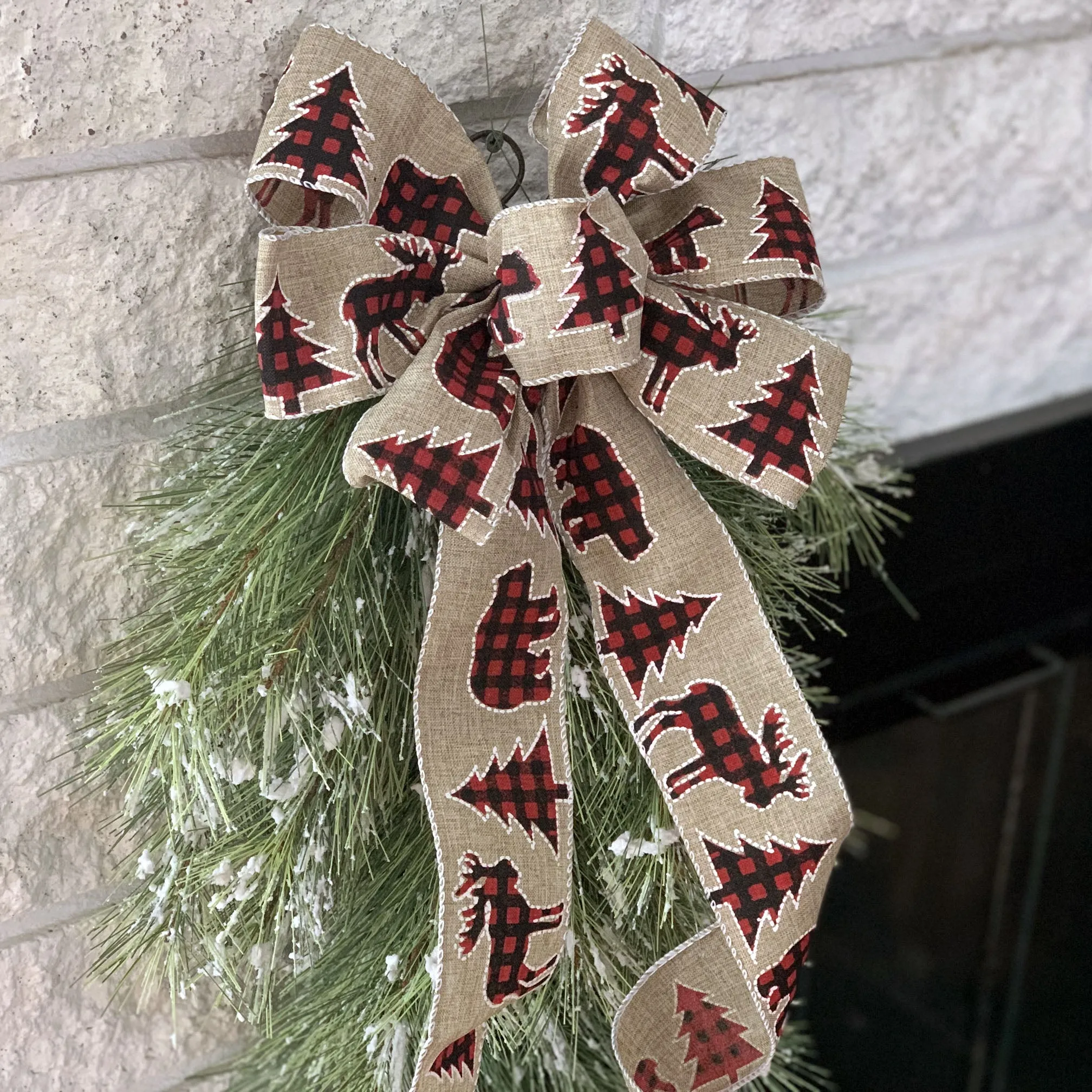 Moose Plaid Christmas Tree Bow - 10" Wide, 18" Long