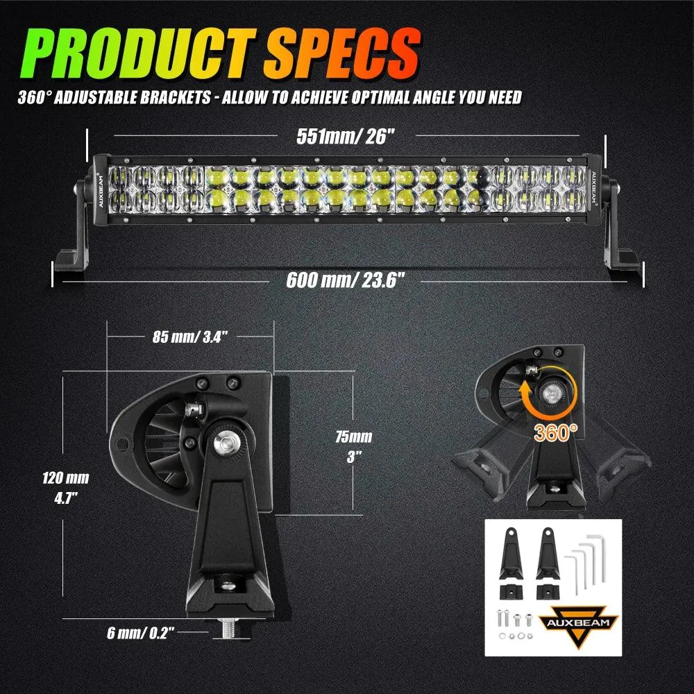 New 22 Inch V-PRO Series Straight RGBW Color Changing Off Road Led Light Bar & RGB LED Rock Light Set Combo