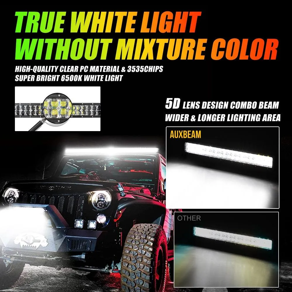 New 22 Inch V-PRO Series Straight RGBW Color Changing Off Road Led Light Bar & RGB LED Rock Light Set Combo