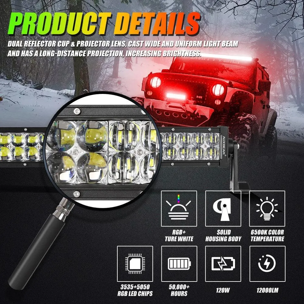 New 22 Inch V-PRO Series Straight RGBW Color Changing Off Road Led Light Bar & RGB LED Rock Light Set Combo