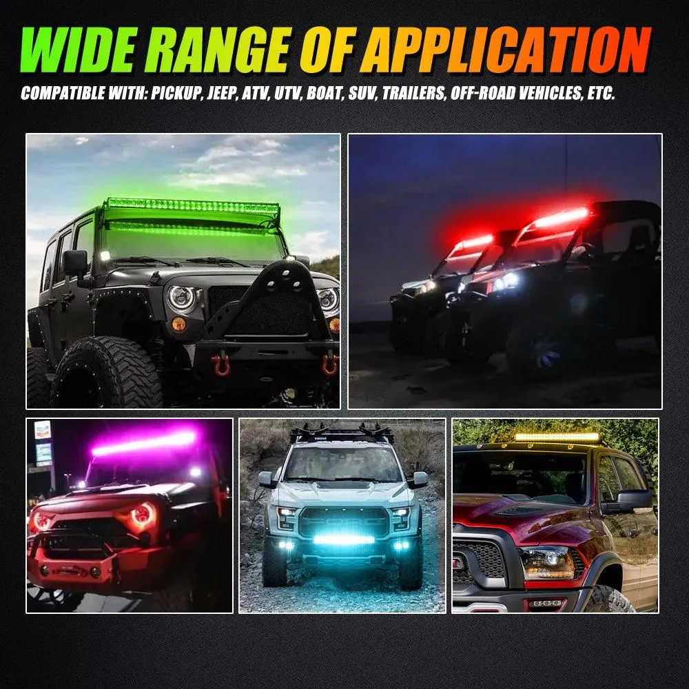 New 22 Inch V-PRO Series Straight RGBW Color Changing Off Road Led Light Bar & RGB LED Rock Light Set Combo