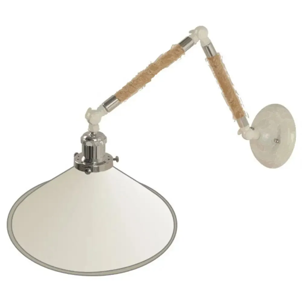 Nordic Metal Wall Sconce - White Conical Task Light with Swivelable Roped Arm