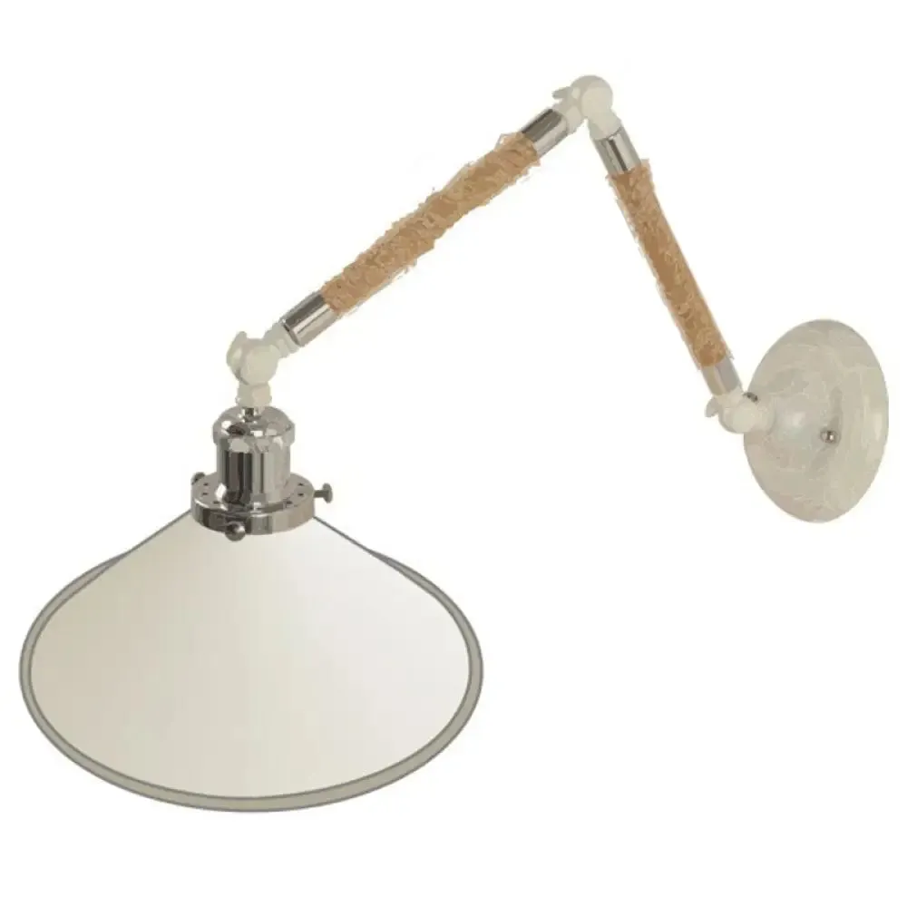 Nordic Metal Wall Sconce - White Conical Task Light with Swivelable Roped Arm