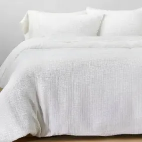 Open Box - Full/Queen Textured Chambray Cotton Duvet & Sham Set White - Casaluna